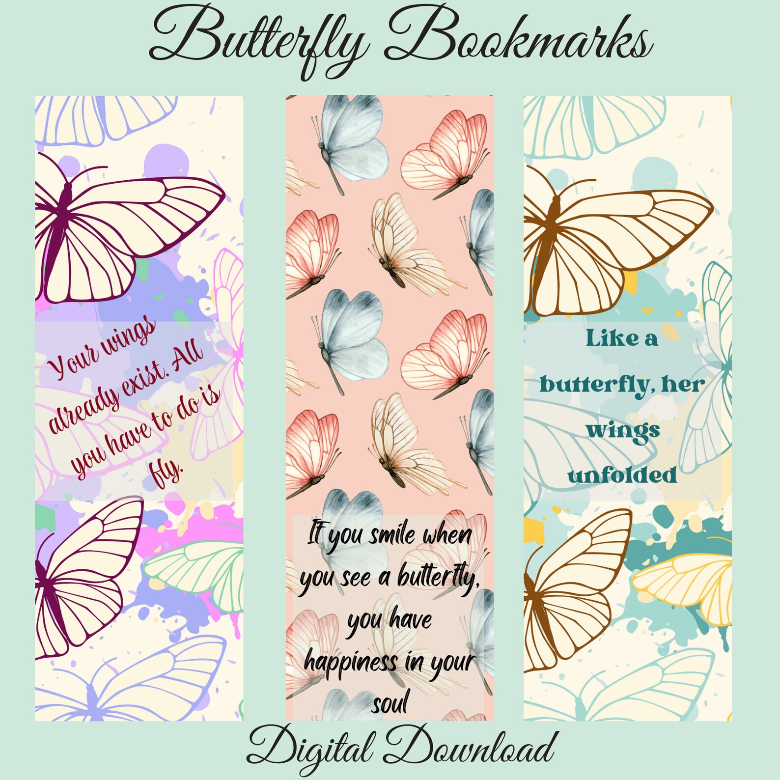 Printable Bookmarks - Bookmark Set - Butterfly Bookmarks -digital ...
