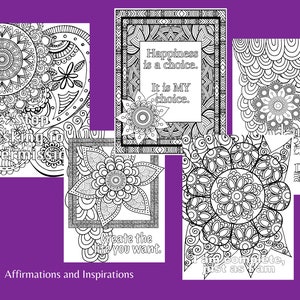 Affirmations and Inspirations Adult Coloring Pages, Stress Relief, Self Care, Be Your Best Self