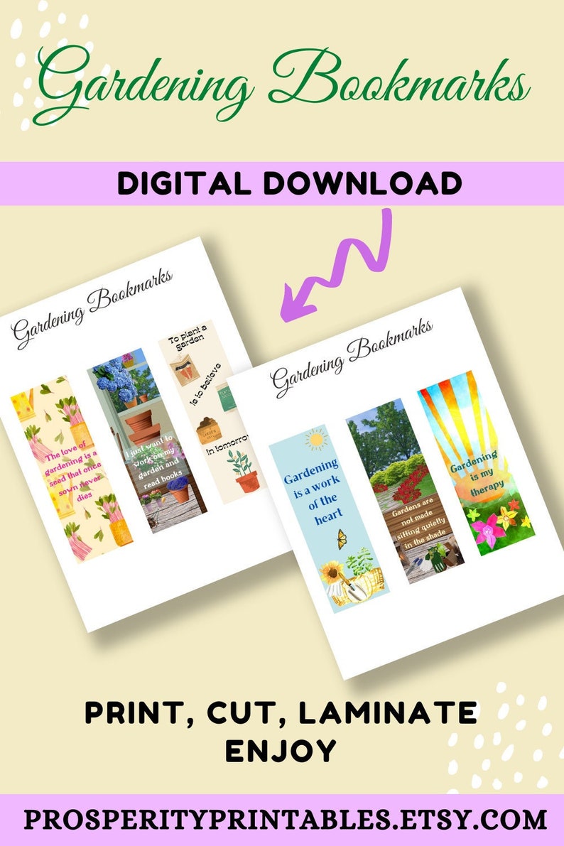 Printable Bookmarks Bookmark Set Digital Bookmarks Gardening Theme Cute Bookmark Book Lover Gift Teacher Gift image 1