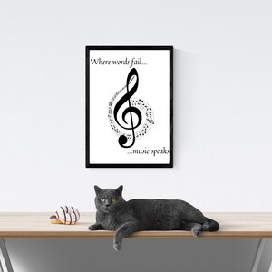Music Quote Printable, Music Quote Wall Art, Gift for Music Lovers, "where Words Fail, Music ...