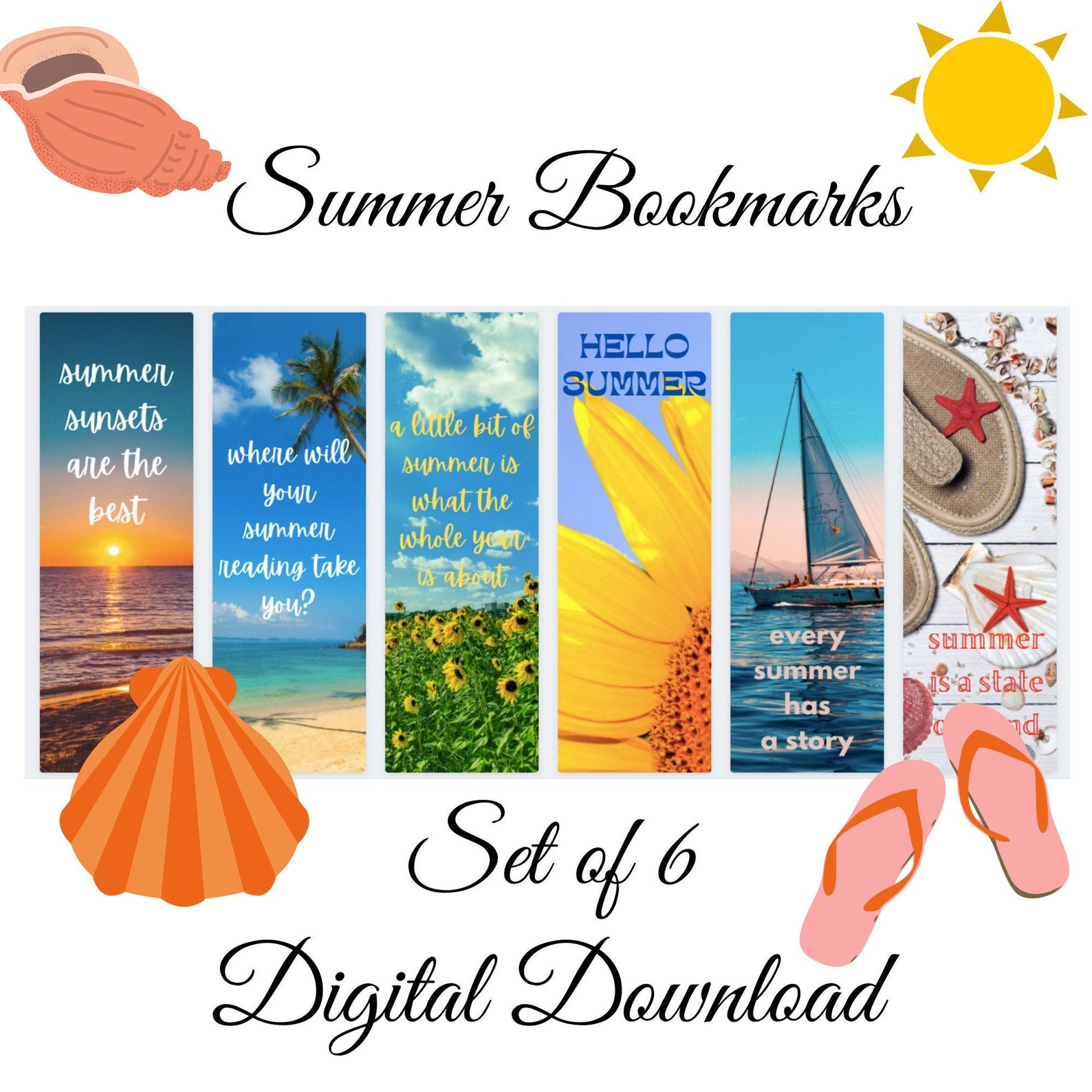 printable bookmarks bookmark set digital bookmarks summer
