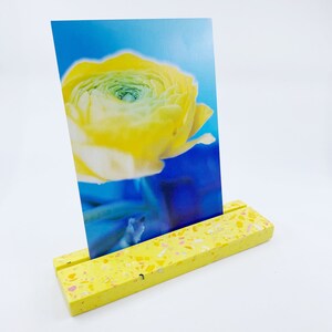 Handmade Yellow Jesmonite Photo Stand: Terrazzo Print Holder