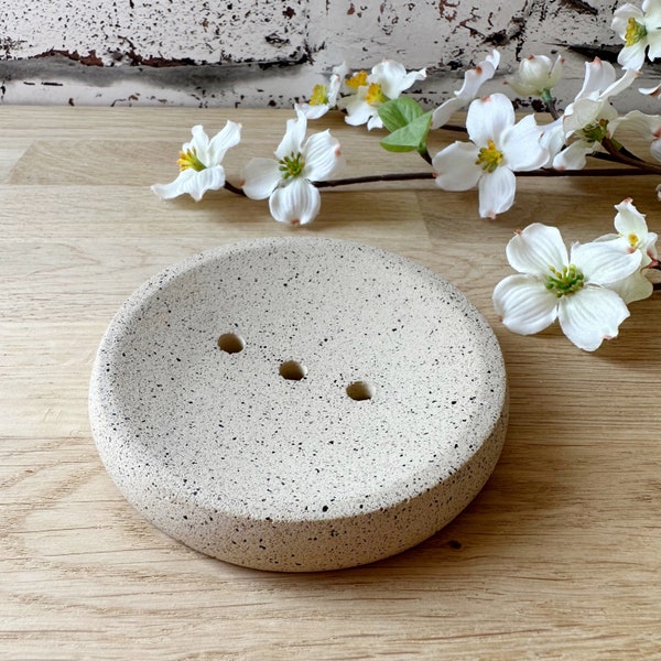 Round Soap Dish, Eco resin Jesmonite, sandy colour with sparkle