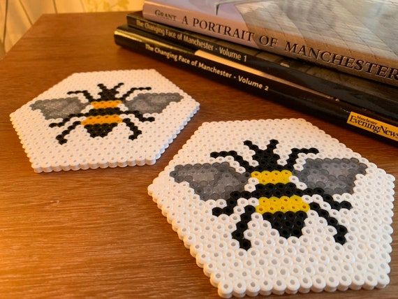 Set Of Two Hama Bead Coasters Manchester Bee Etsy