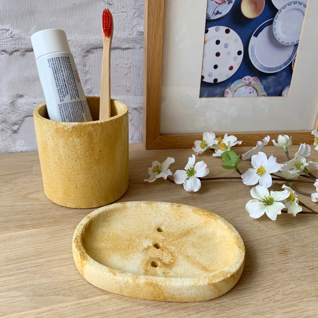 Soap Dish and Toothbrush Holder Bathroom Set Eco Resin Etsy UK