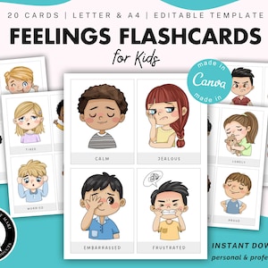 20 cartes-éclair, sentiments Montessori, activité émotionnelle, tout-petit, préscolaire, cartes émotions imprimables, modèle modifiable, PDF, SEL