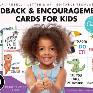 Feedback Cards for Kids, PLR Resell, Encouragement Cards, Lunch Box Notes, Motivational Cards, Editable Template, Printable, SEL Activity