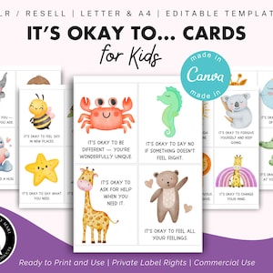 It's Okay to... Cards, Calming Statements for Children, Emotional Regulation,Editable Template, Comforting Affirmations, Commercial Use, PLR