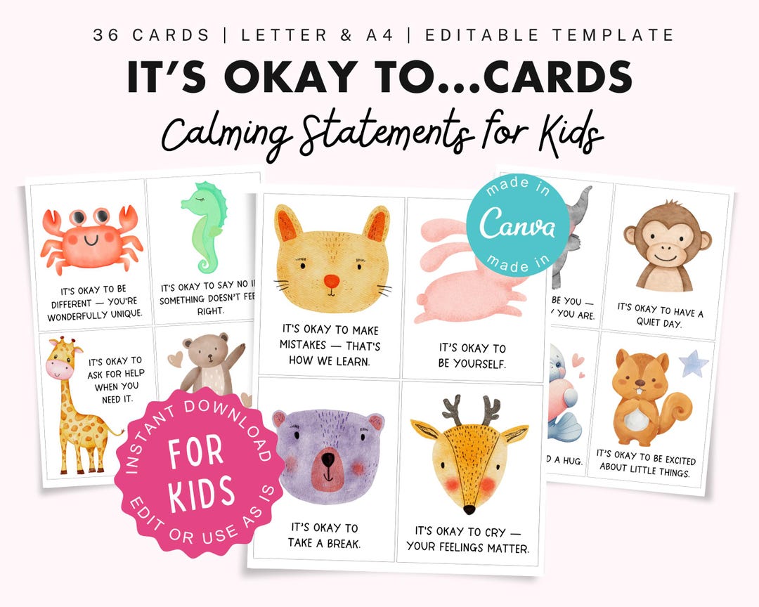 It's Okay To... Cards for Kids, Calming Statements for Children ...