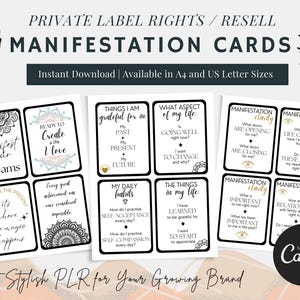 Manifestation Cards, PLR Resell, Editable Template, Canva, Motivation, Self-Reflection, Printable, Guided Writing, Prompts, Commercial Use