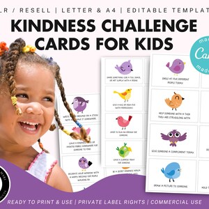 Cartes de défi de gentillesse pour les enfants, émotions, empathie, gratitude, comportement positif, SEL, modèle modifiable, téléchargement immédiat, usage commercial