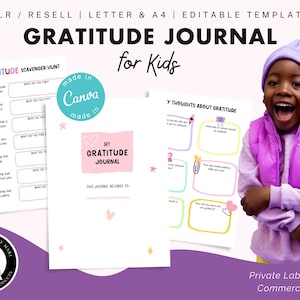 Diario della gratitudine per bambini, semplici suggerimenti, modello modificabile, Canva, foglio di lavoro SEL, quaderno di attività, uso commerciale, rivendita PLR, PDF