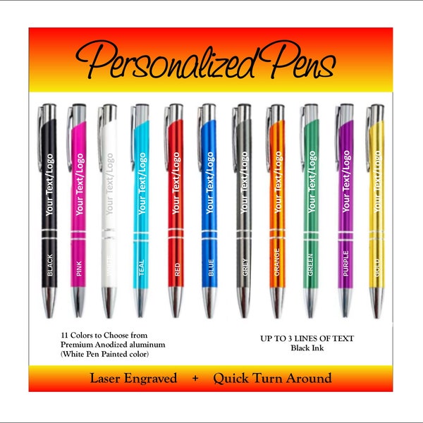 50 Custom pens, Personalized Business Pens, Bulk Custom Pens, Promotional Pens, Customized Ballpoint Pens, Anodized Aluminum Pens
