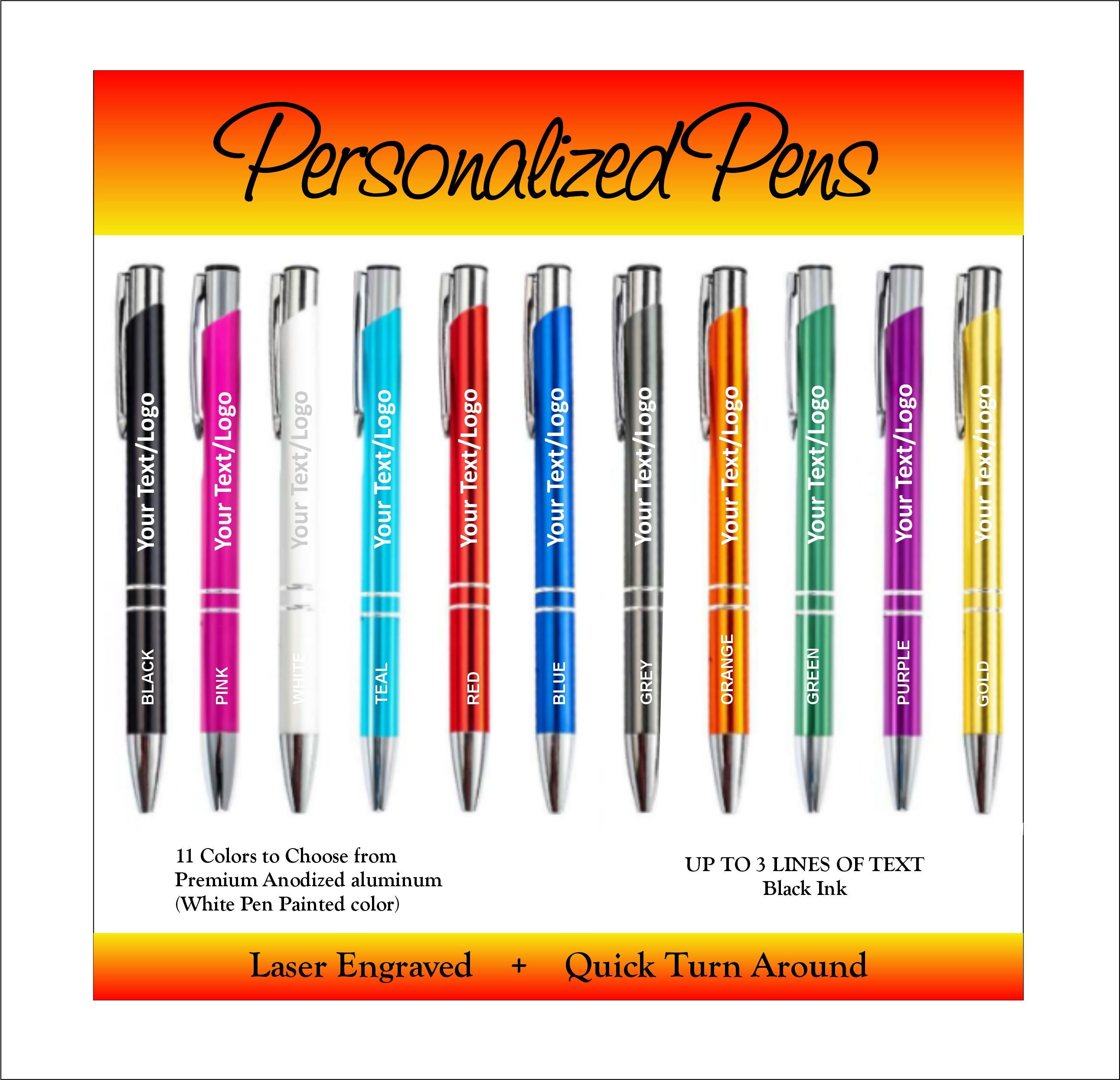 Personalized Engraved Colorful Pens, Customized Name Message