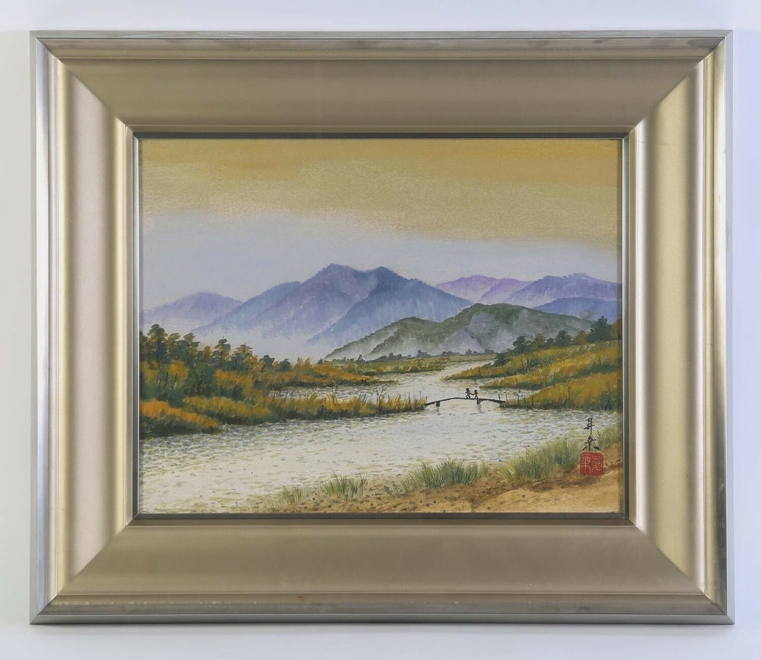 日本 日本画 川 山 風景 人物画 署名入り 20 世紀頃 - Etsy 日本