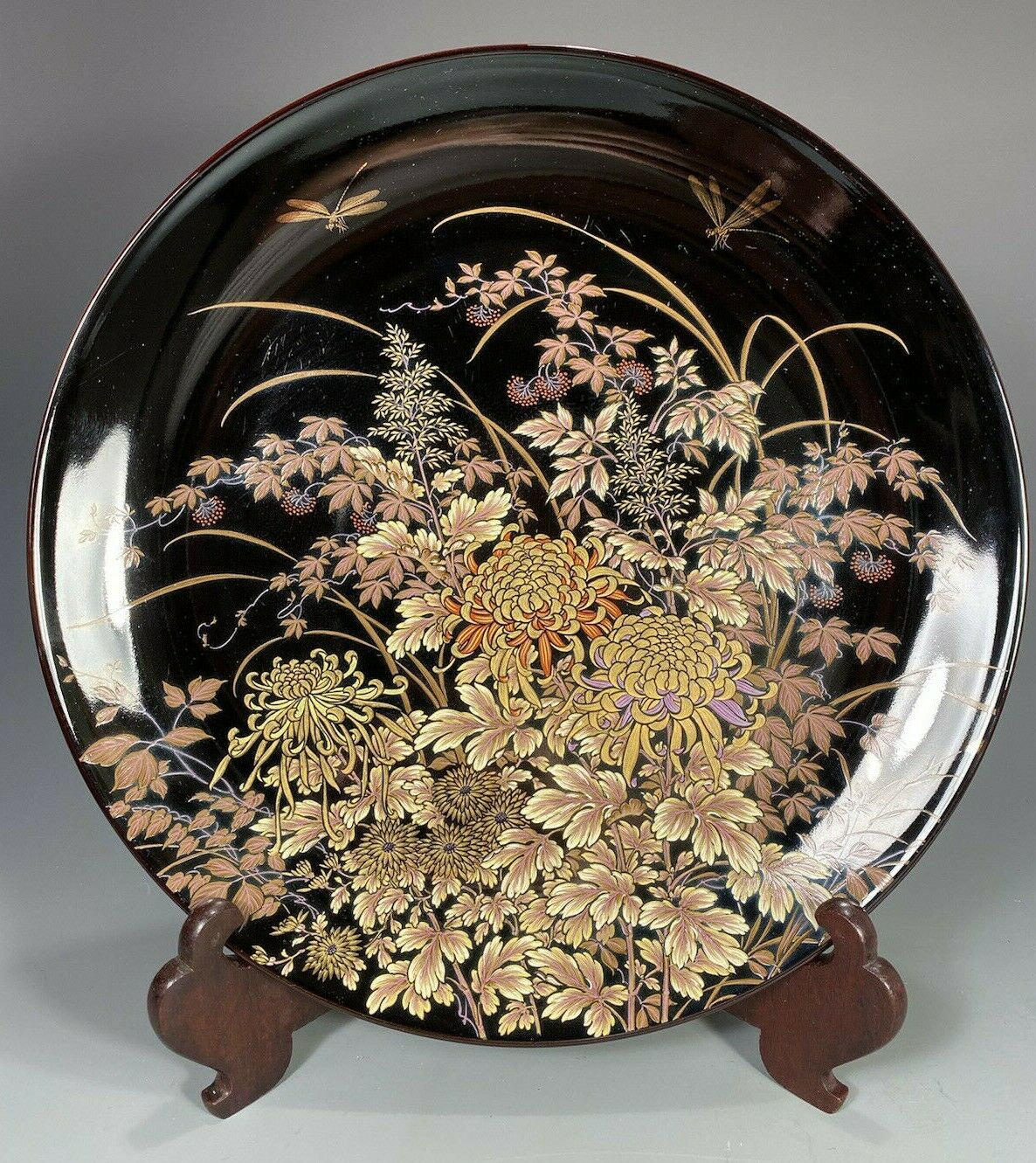 柴田天目菊 日本製 黒磁器 トンボ花文様 大皿 - Etsy 日本