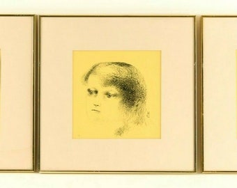 Lot 3 Pen and ink on yellow paper Portraits Attr. Hans Steinbrenner (1928-2008)