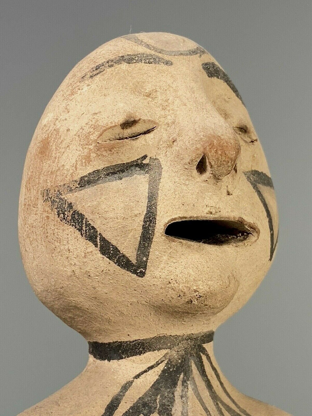 Tesuque Pueblo New Mexico Buff Pottery W/ Black Decoration Rain God