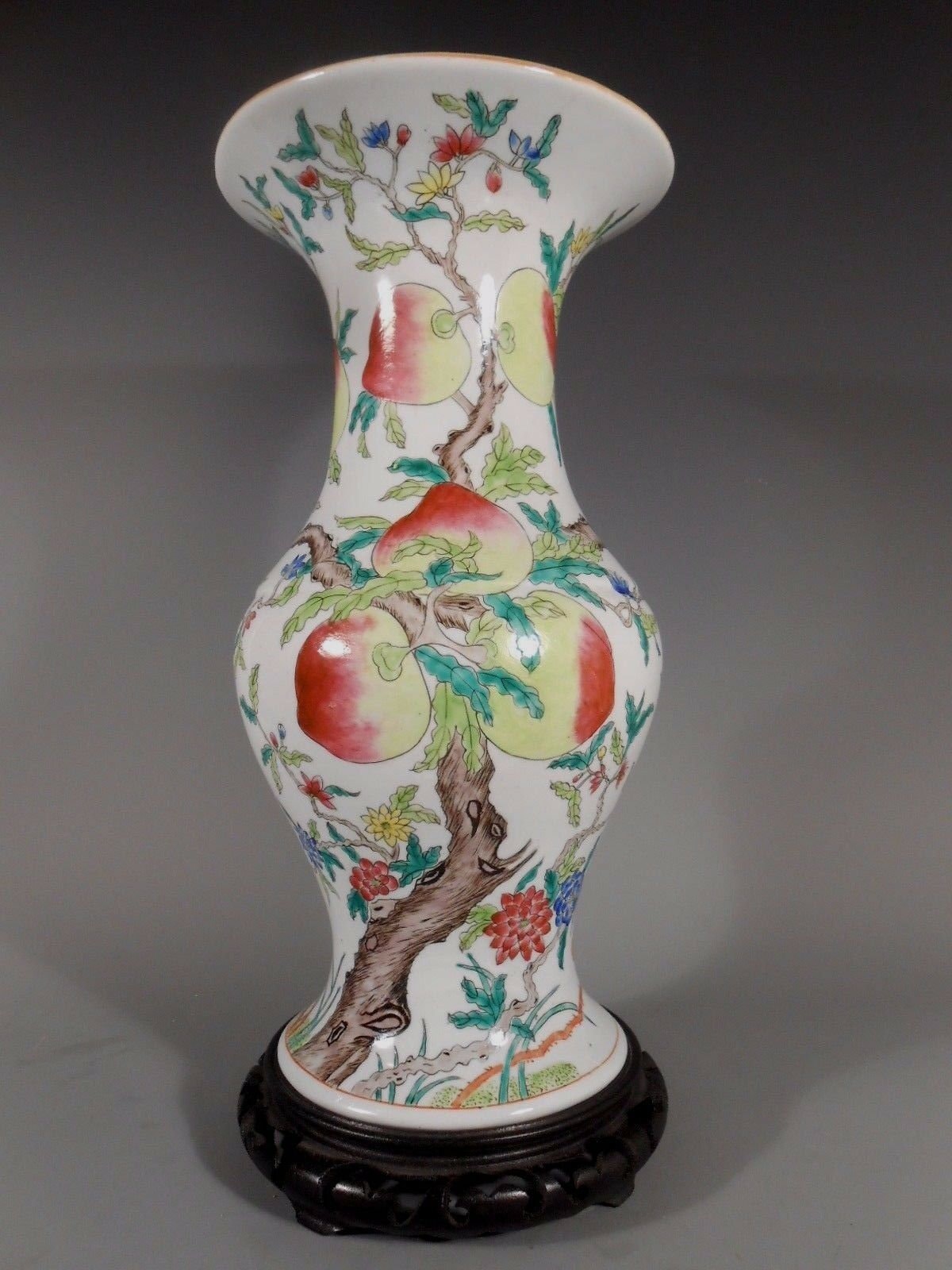 China Chinese Famille Rose Porcelain Nine Peach w/ Lamp Conversion ca. 20th
