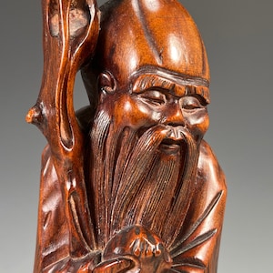 China Chinese Wood Carving God of Longevity Statue Shou Lao Shou Xing 20th c.