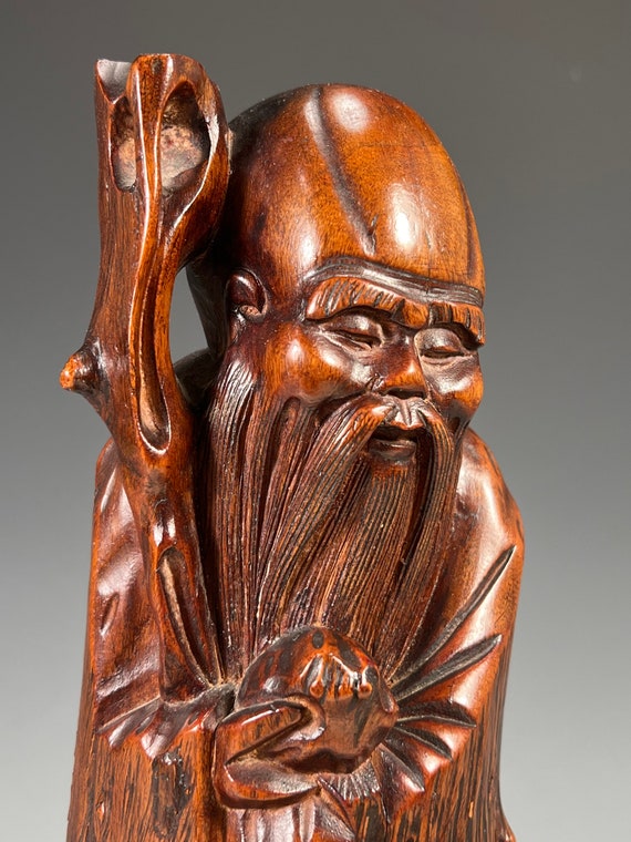 China Chinese Wood Carving God of Longevity Statue Shou Lao Etsy