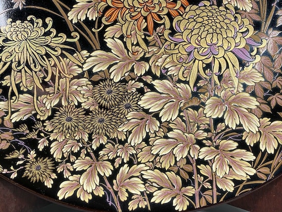 柴田天目菊 日本製 黒磁器 トンボ花文様 大皿 - Etsy 日本