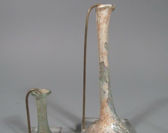 Lot of 2 Roman glass Unguentarium with nice Irridescence circa 1-3 rd century AD
