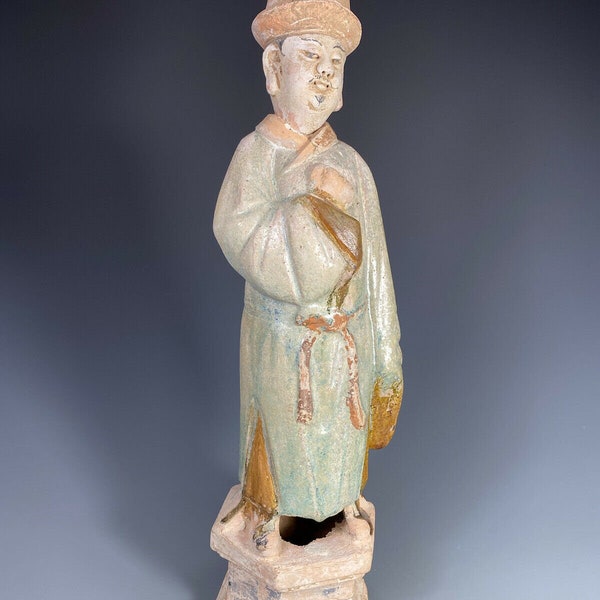 China Chinese Polychrome Pottery Figure of a Court Attendant Ming Dynasty 16th c