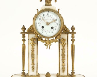 J. E. Caldwell Philadelphia Gilt Bronze and Marble Mantel Clock with Birds and Flowers