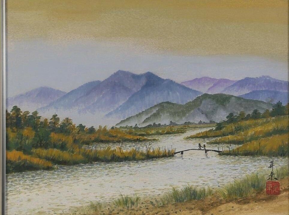 日本 日本画 川 山 風景 人物画 署名入り 20 世紀頃 - Etsy 日本