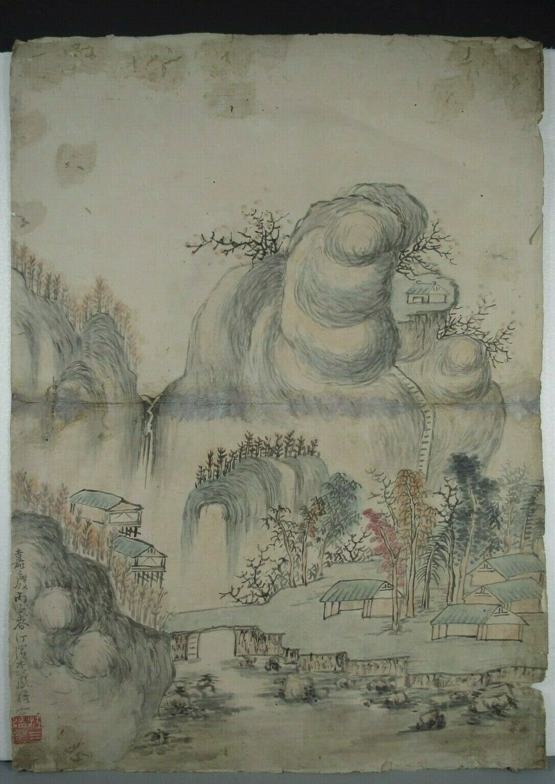 中国の山水画（1枚の絵） 中国 紙に描かれた山水画 清代嘉慶1816年 - Etsy 日本