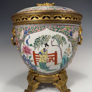 China Chinese Kangxi mark Ormolu Mounted Porcelain Cache Pot ca. 18-19th c