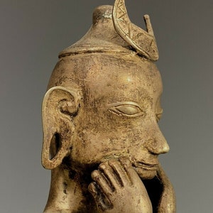 Sumatra Indonesia Nias People Bronze Adu Ancestor Sitting Female Figure 20th c.
