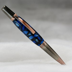 Antique Rose Copper pen in a Blue Pebble Acrylic