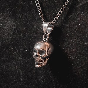 Skull Necklace, Stainless Steel, Gothic Style Chain, Zombie Dead Pendant, Charm Accessory, Witch Jewellery, Horror Locket, Skeleton Outfit