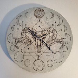 Wall Mounted Clock Wiccan Clock Gothic Home Decor Hand Crafted Ram Skull Clock Perfect Gift For Housewarming Homeware