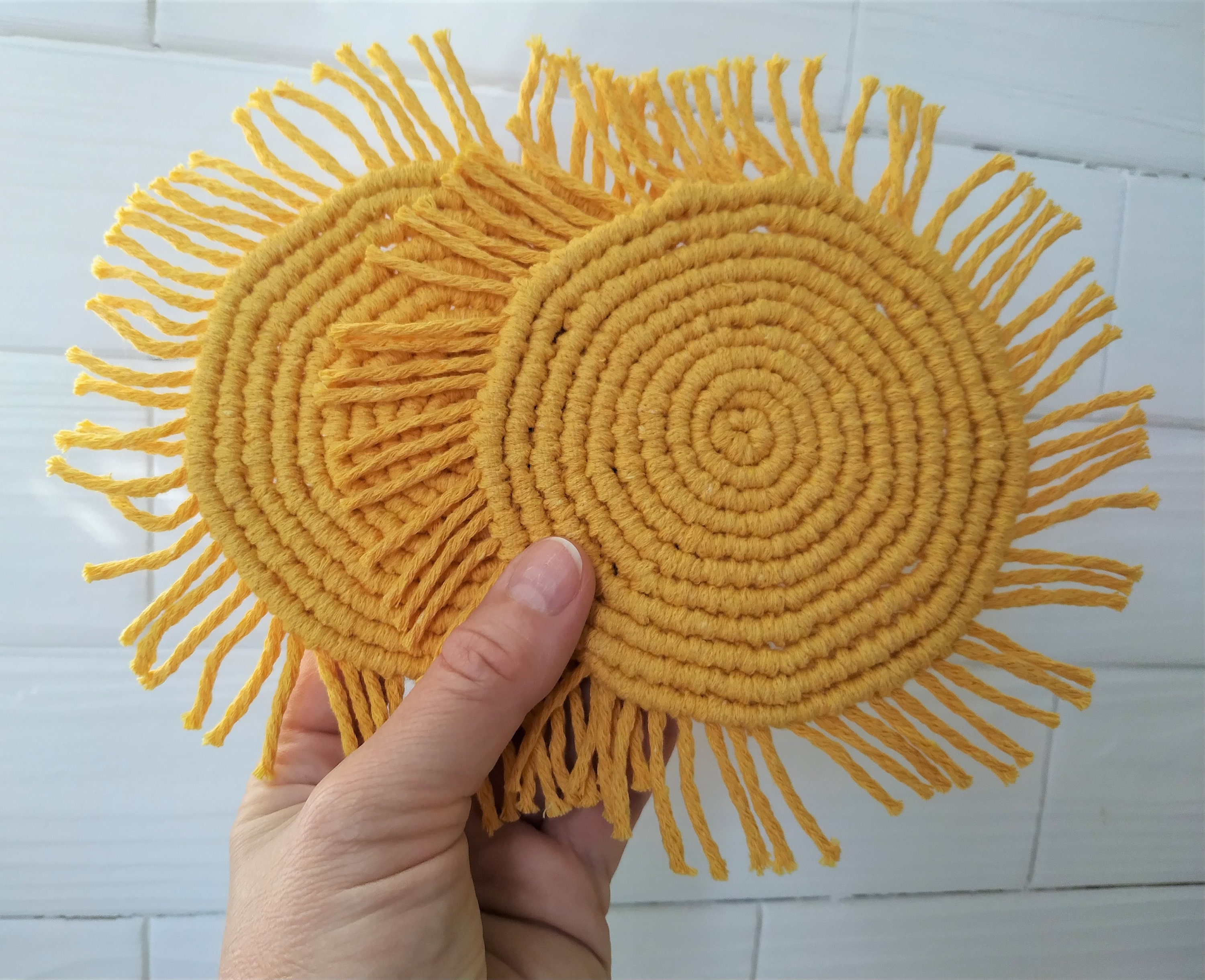 Set of 2 Coasters yellow coasters Coffee coasters Macrame Etsy