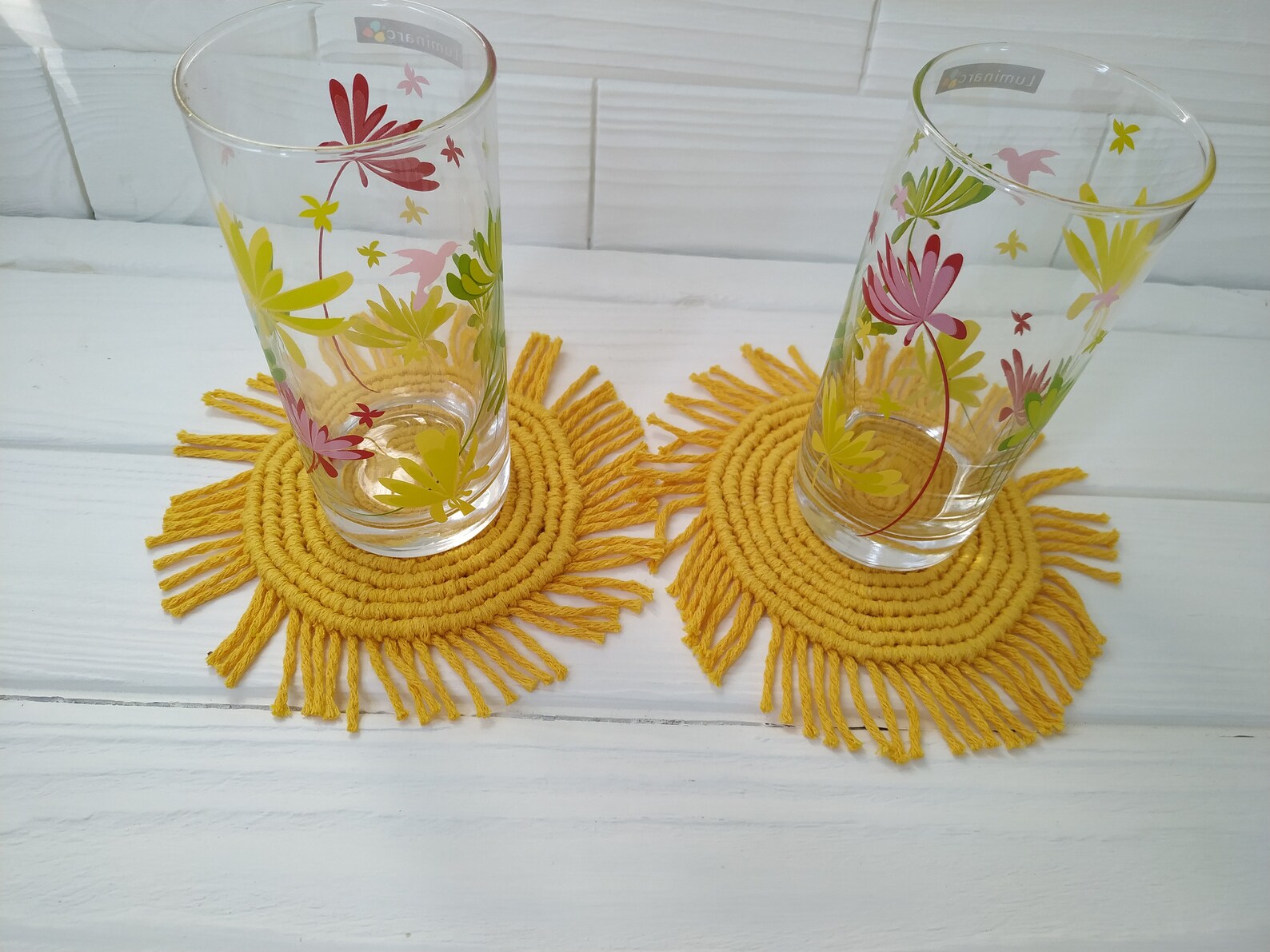 Set of 2 Coasters yellow coasters Coffee coasters Macrame Etsy