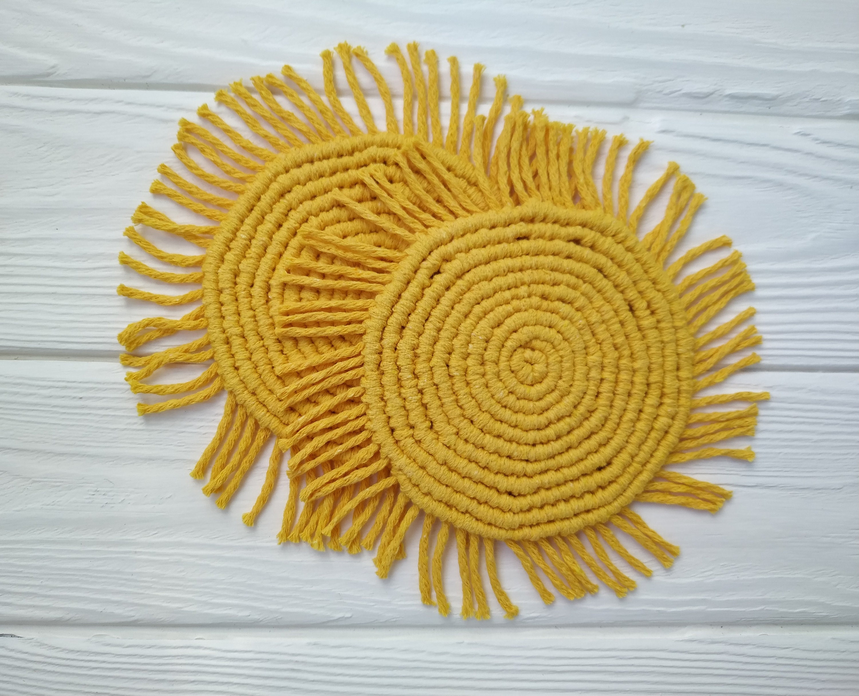 Set of 2 Coasters yellow coasters Coffee coasters Macrame Etsy