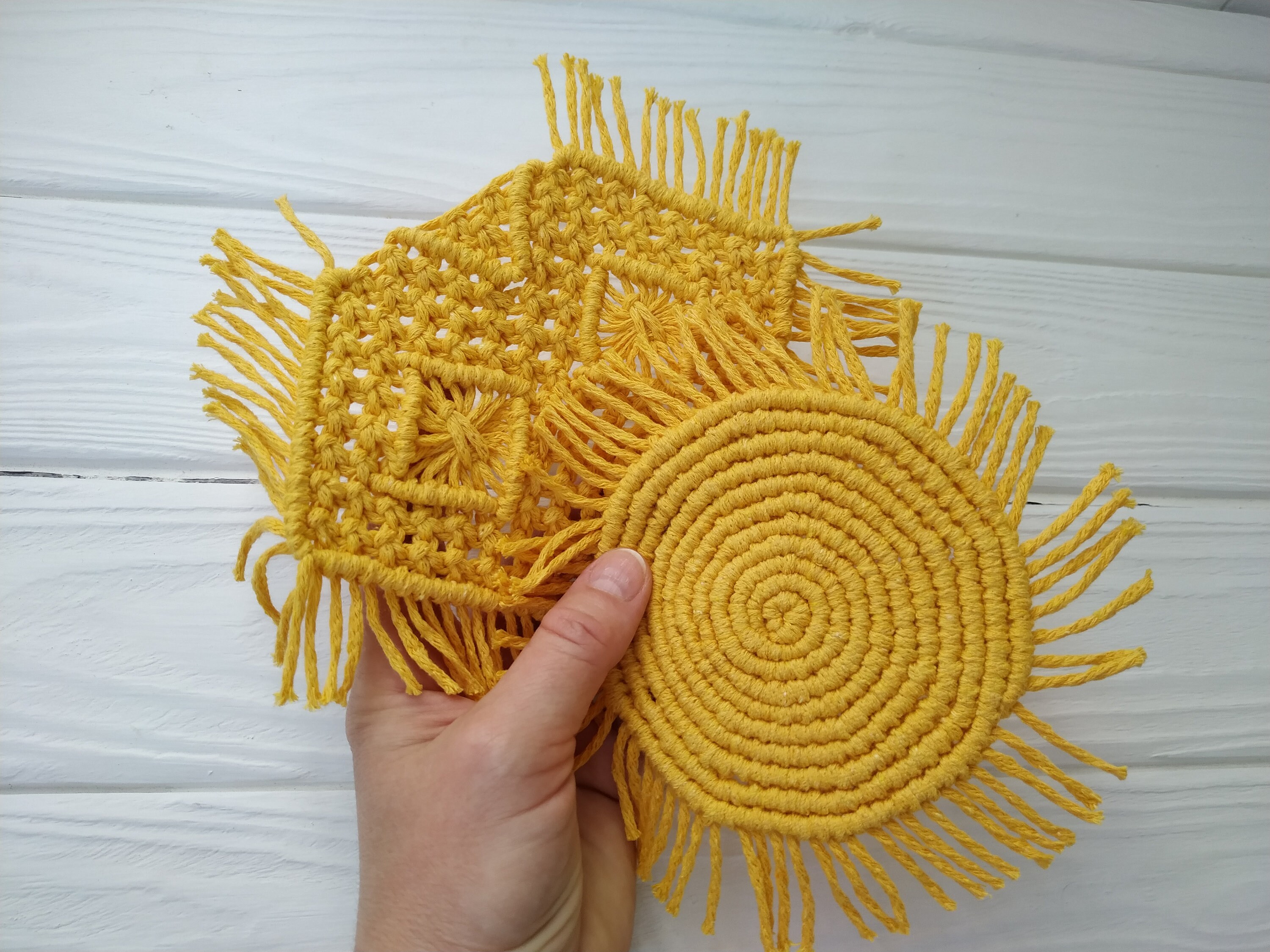 Set of 2 Coasters yellow coasters Coffee coasters Macrame Etsy