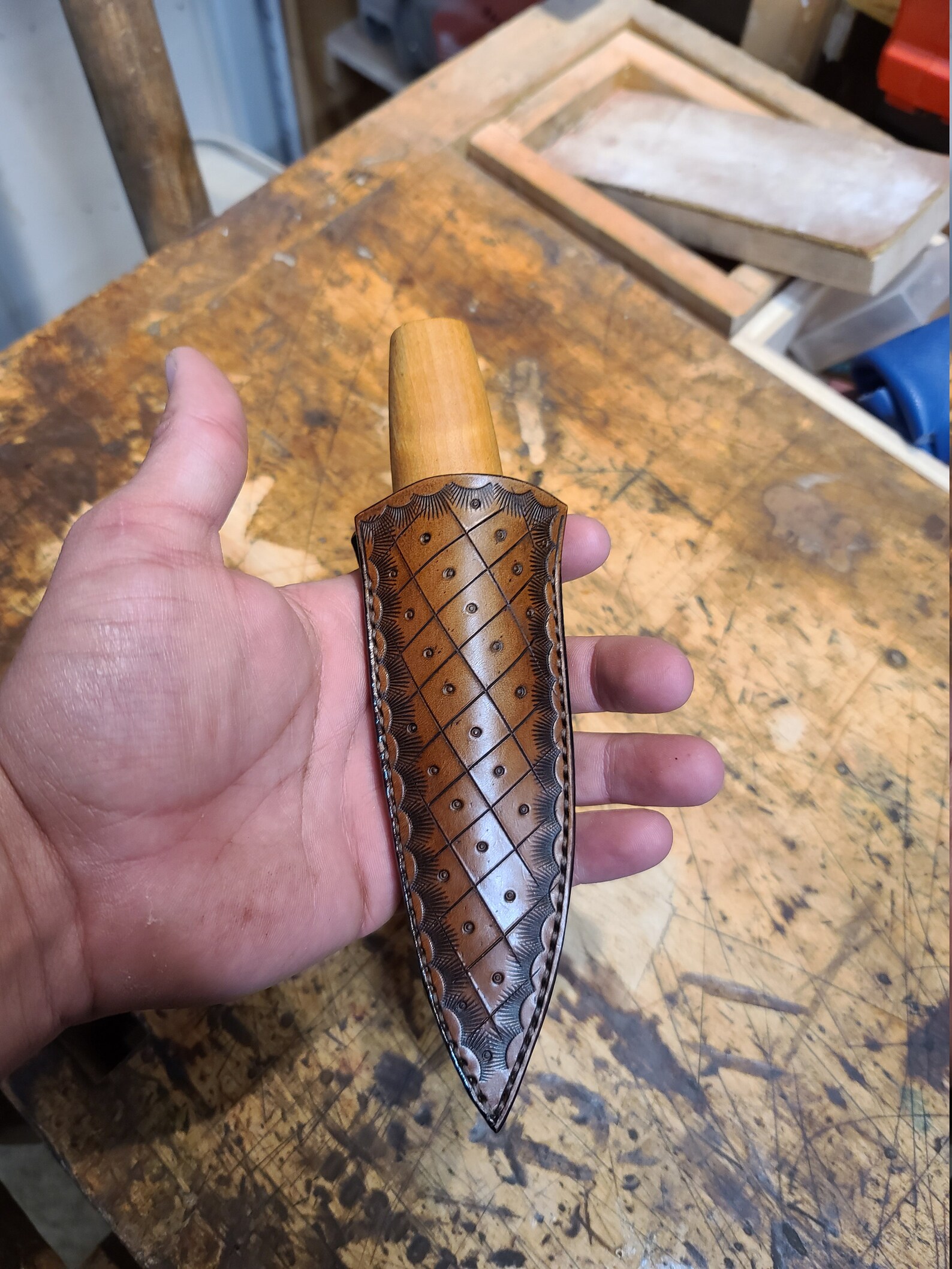 Carving Knife Sheath Crosshatch in Mahogany Etsy India