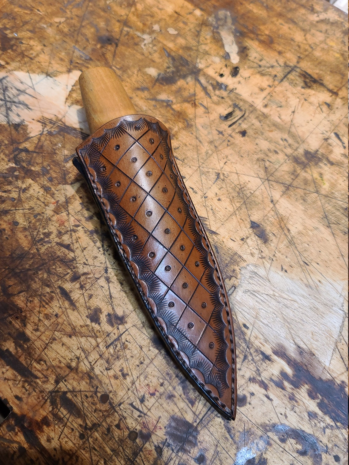 Carving Knife Sheath Crosshatch in Mahogany Etsy