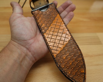 Tooled Leather Hori Hori Garden Knife Sheath - Deco 3 in Saddle Tan