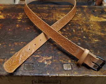 Tooled Full Grain Leather Belt