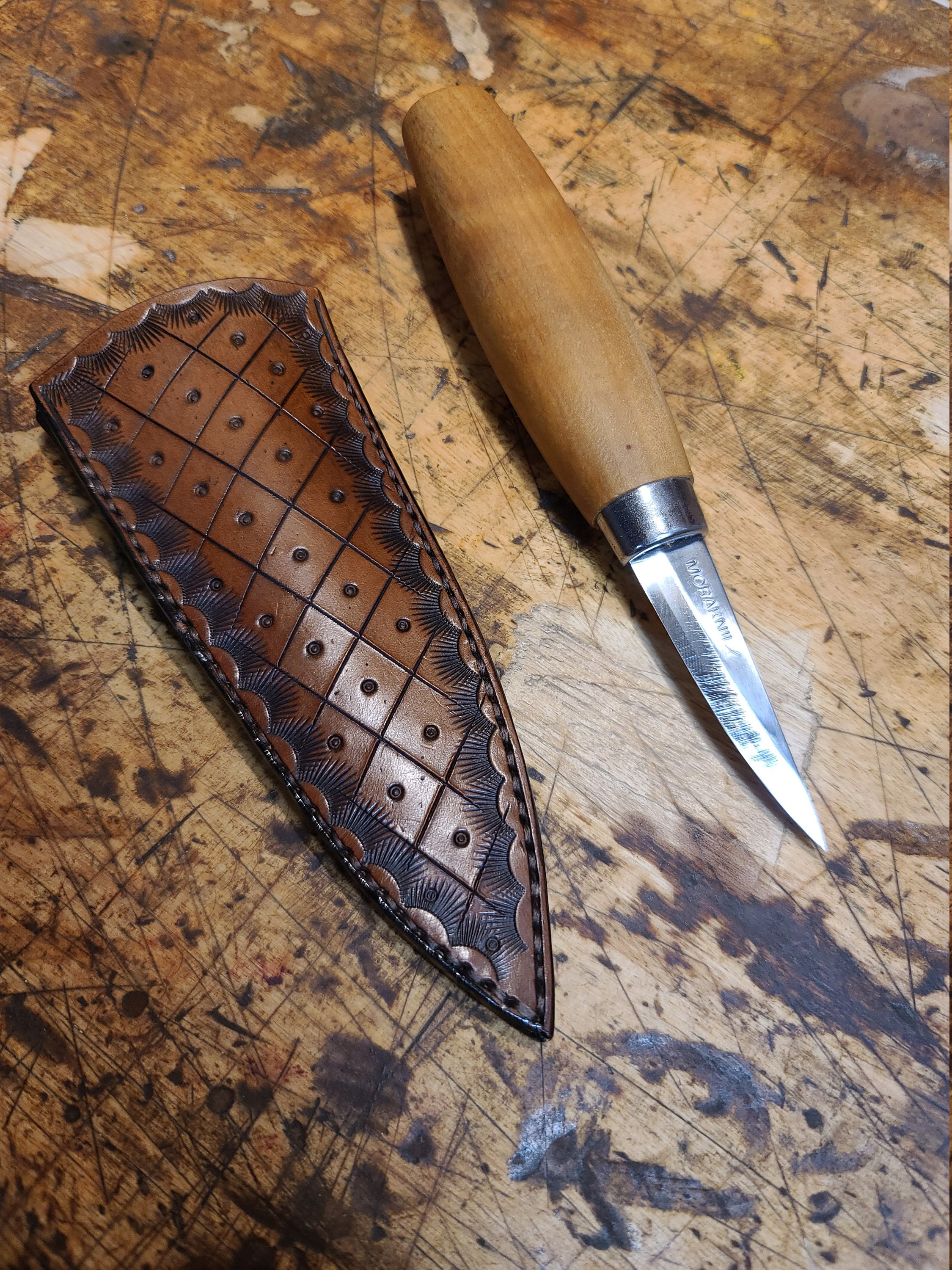 Carving Knife Sheath Crosshatch in Mahogany Etsy India