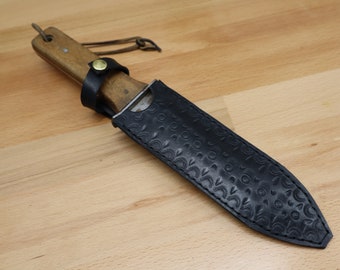 Tooled Leather Hori Hori Garden Knife Sheath - Pattern 5 in Black