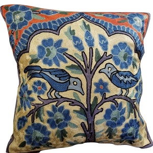 Silk Embroidery Throw Cushion Cover -2 Birds 16&quot;X16&quot;