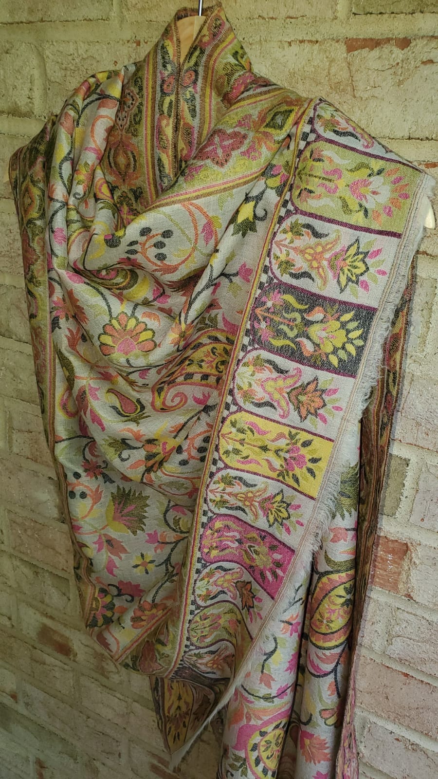 Floral Pashmina Scarf: Hand-Embroidered Wool Blend Stole (28x80 IN)