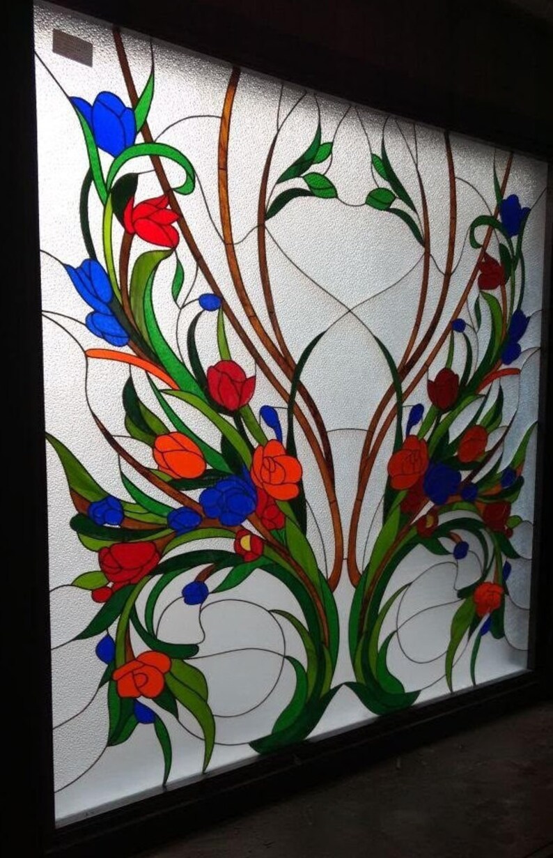 Stained Glass Panel Flora / LEAF / BIRDS Wall Highlighter/ Etsy