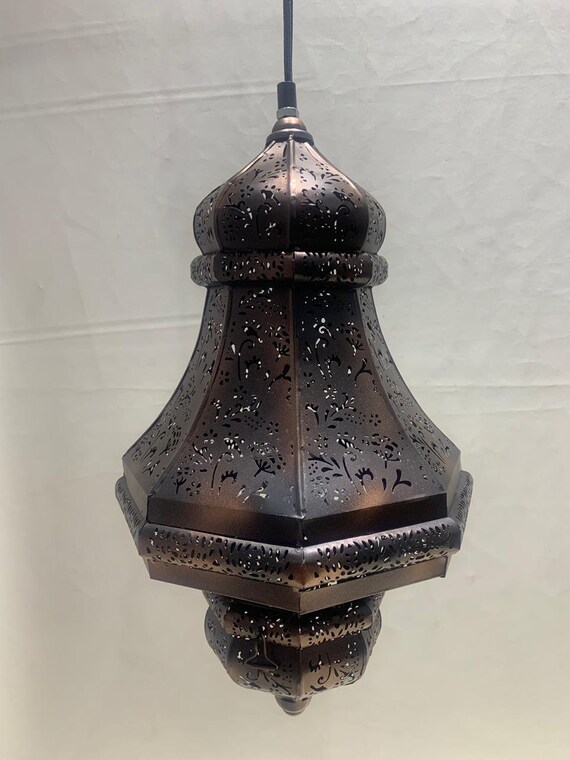 Hand Made Antique Finish Mughal Metal Pendant Lamp / Overhead Lamp